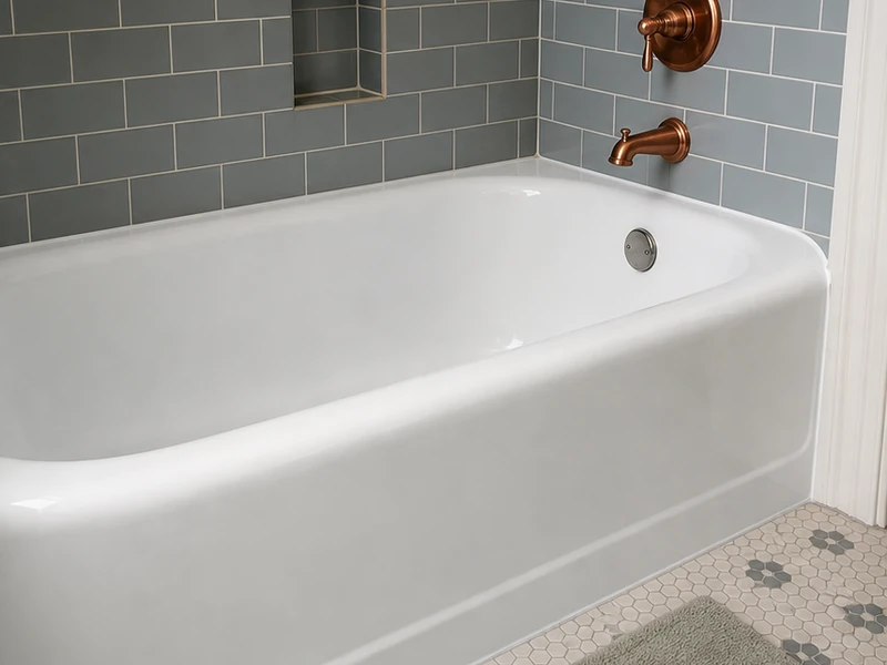 Reglazed glossy white cast-iron tub in a Centennial bungalow, Redwood City